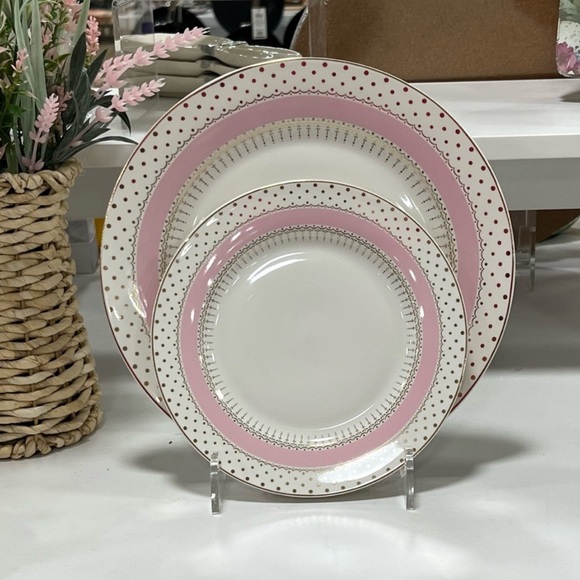 Set of 2 Grace’s Teaware Pink Stripe Gold Polka Dots Cereal Bowl Tea Ware - Picture 9 of 10